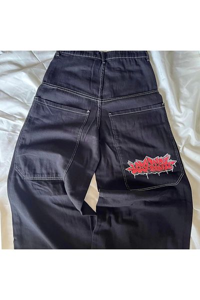 Violon Y2k Vintage Graffiti με μοτίβο ρετρό φαρδύ Unisex Jean