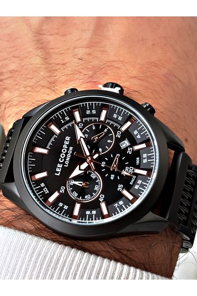 Lee Cooper Function Black Color Steel Band Men's Wrist Watch 7556.650