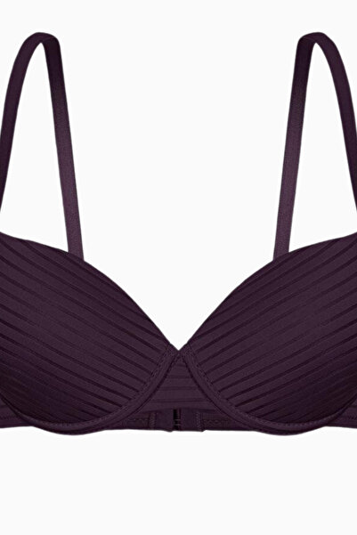 Wonna Сутиен от раиран плат - Push Up, с подплънки, с банели - 2514 - Горчиво кафяв