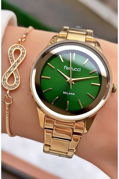 Ferrucci ساعة يد نسائية بسلك فولاذي ذهبي اللون من العلامة التجارية Ferruci - ...