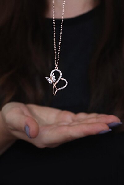 Parmas Design Kalp Ve Kelebek Tasarım Işıklı Kutuda Kadın 925 Ayar Gümüş Rose...