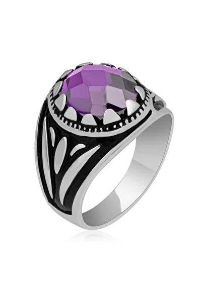 Gumush Gümüş Lila Zirkon Taşlı Çocuk Erkek Yüzük