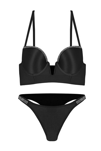 Wonna Viola Stone Λεπτομερές Σετ Μικρο Σουτιέν Bustier Χαμηλής κοπής - 2574 - Μαύρο