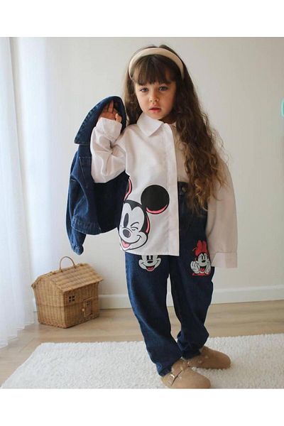 ipekkids Îmbrăcăminte pentru fete İPEKKİDS JEANS PANTALON JACHETĂ CAMĂȘĂ 3 PIECE COMBINE