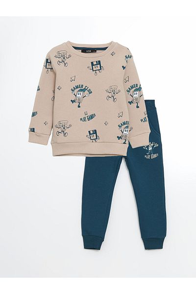 LC Waikiki Crew Neck Printed Baby Boy Tracksuit Set