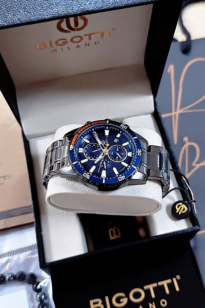 Bigotti Men's Wrist Watch - 5 Atm Waterproof, Smoke Color, Steel Band, Gift Bracelet - Bme2022C1