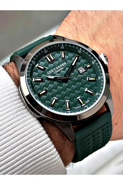 Lee Cooper Green Color Silicone Cord Men's Wrist Watch with Calendar 7859.077