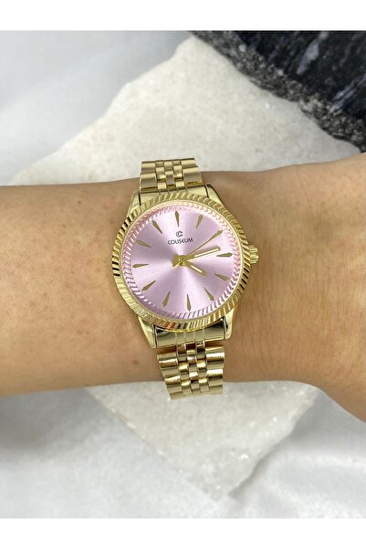 Coliseum ساعة يد نسائية كلاسيكية مستديرة باللون الذهبي الوردي