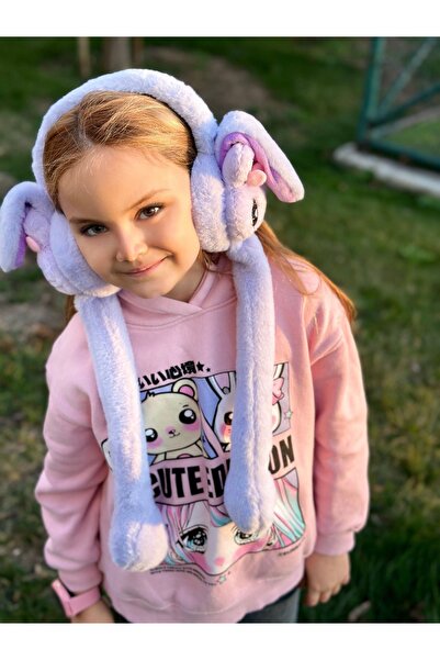 Queen Nelly Lilac Purple Children's Earmuff - Cute Plush with Rabbit Hair, Moving and Sound Pumps