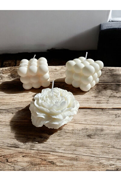 DioTe Dekoratif Şakayık ve Bubble Mum 3'lü Hediyelik Mum Seti