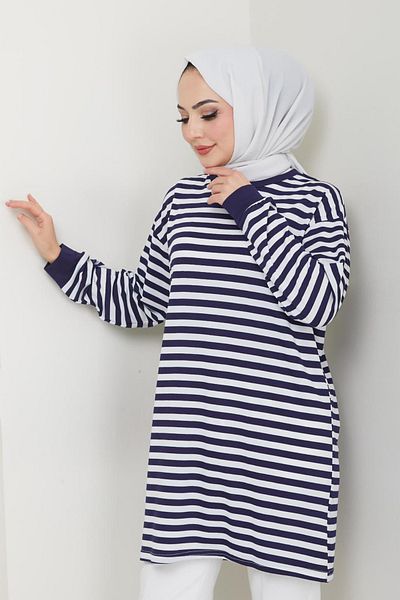 Bold Grup تونيك نسائي صيفي مخطط باللون الأزرق الداكن من Fashion Neva