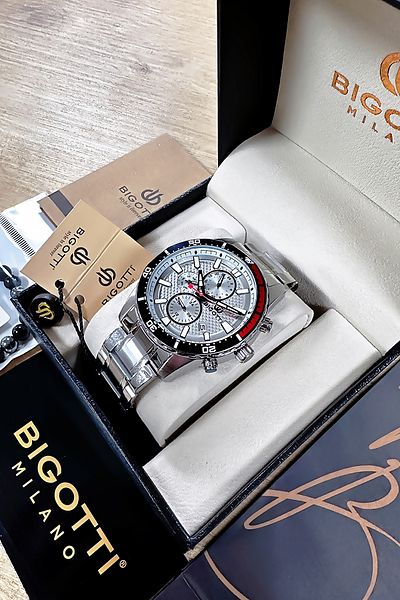 Bigotti Men's Wrist Watch - 5 Atm Waterproof, Silver Color, Steel Band + Gift Bracelet Bme2022C2