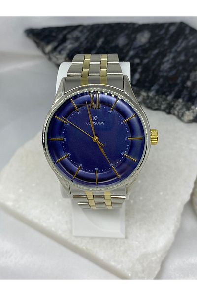 Coliseum Round Inside Dark Blue Gold-Silver Cord Men's Wrist Watch