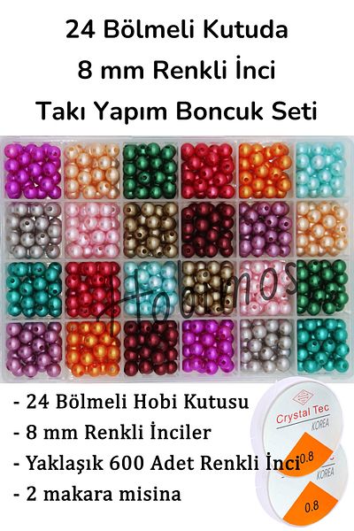 Hobimos 8 mm Colorful Pearl Beads Jewelry Making Kit in 24 Compartments Box