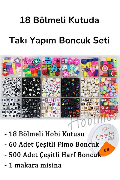Hobimos Jewelry Making Kit with Fimo and Letter Beads Line in Hobby Box with 18 Compartments