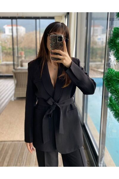 MODAGK Γυναικείο Σετ Παντελόνι Blazer Jacket με διπλή ζώνη