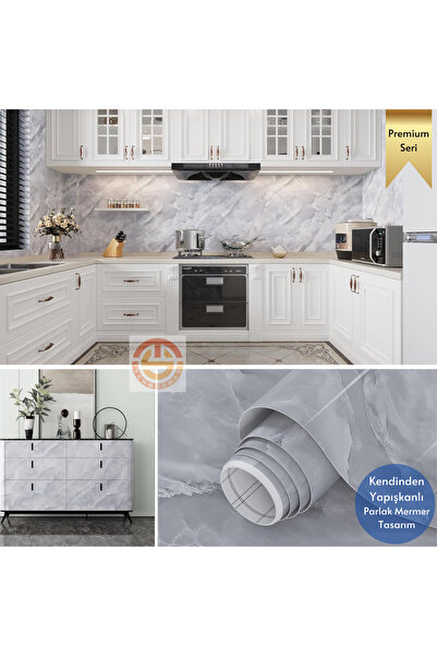 TechnoSmart 60x100cm Mermer Desen Kendinden Yapışkanlı Duvar Kağıdı Kaplama Mutfak Tezgeh Masa Folyo