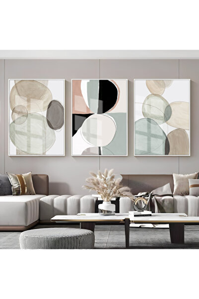 Harika bir ev HARİKABİREV|SOFT BEJ-KREM SOYUT DESEN KOMBİNİ |ÇERÇEVELİ CAM TA...