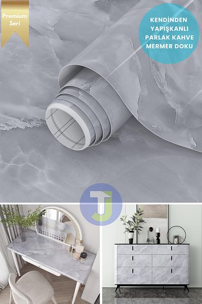 Technojet Self-Adhesive Marble Pattern Foil Kitchen Bathroom Countertop Wall Covering 60Cmx100Cm
