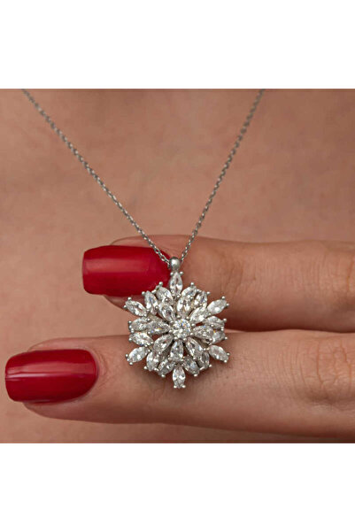 Gumush Gümüş Dönen Kar Tanesi Lotus Çiçeği Kolye