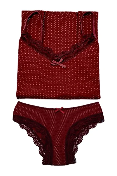 Gizli Butik Women's Polka Dot Cotton Lycra Athlete Panties Set Burgundy