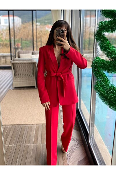 MODAGK Women's Double Belted Blazer Jacket Pants Set