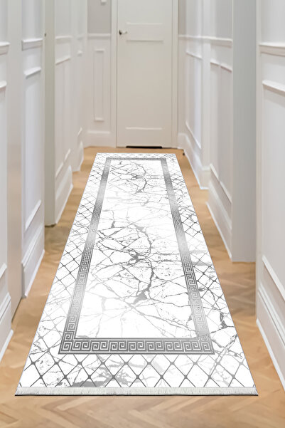 VOPTEKS Gri Halıyolluk Makinede Yıkanabilir Halı Kaymaz Taban Halı