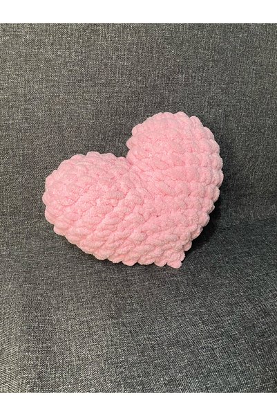 Alize Puffy Hand Knitted Puffy Heart Pillow Decorative Gift 25 X 25 cm - Pink