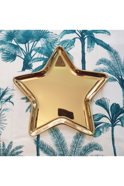 LOVYCO Gold Yıldız Şekilli Paslanmaz Çelik Tepsi Mücevher Saklama Tepsisi Aperatif  Tepsisi 33.5 Cm