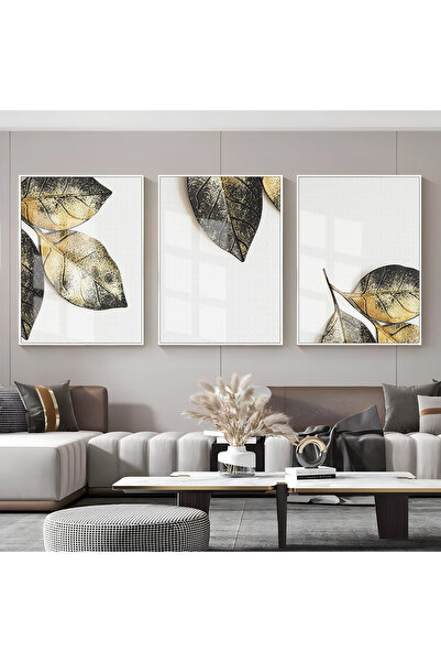 Harika bir ev Hari̇kabi̇rev | Gray-Gold Leaf Combination 01 | Framed Glass Ta...