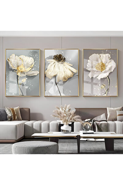 Harika bir ev HARİKABİREV|BEYAZ-GOLD PAPATYA ÇİÇEK KOMBİNİ |ÇERÇEVELİ CAM TAB...
