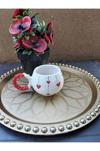 Home Coffee Cup "Twisted Handle Heart Pattern"