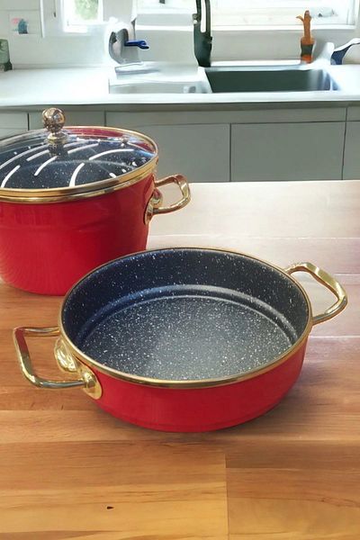 MİHMAN HOME Arow Red Enamel 2-Piece Pot Set