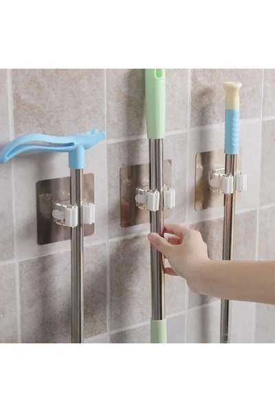 Askımo 4 Adet Paspas Süpürge Fırça Ve Mop Askısı Sap Tutucu Mutfak Banyo Askı...