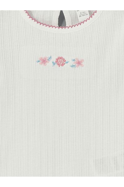 LC Waikiki Lcw Kids Ecru Crew Neck Embroidered Girls' T-Shirt