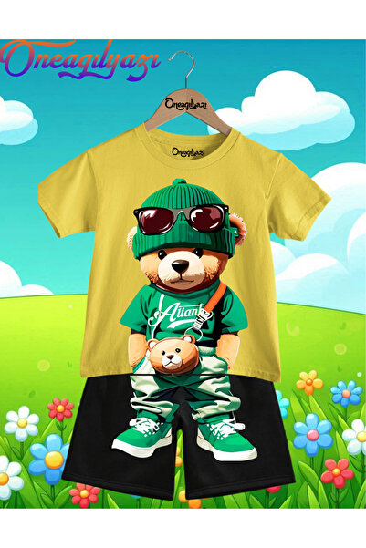 oneagılyazı 3D Dog Printed Children's Oversize T-Shirt and Shorts Set