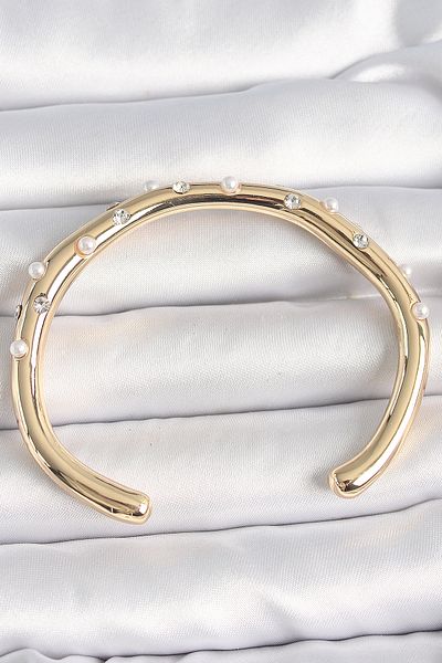 VİCEM Brass Gold Color Zircon Stone Pearl Women's Bracelet - Tj-Bb6646
