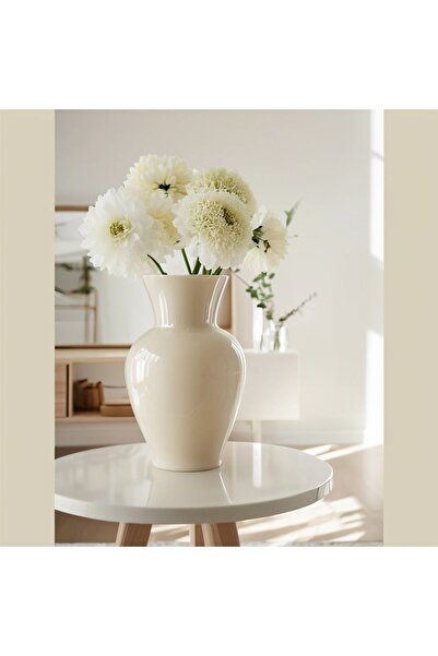 Lui Tasarım Krem Bohem Isakndinav Tarzı Krem Rengi 27cm Cam Vazo Trend Dekorasyon