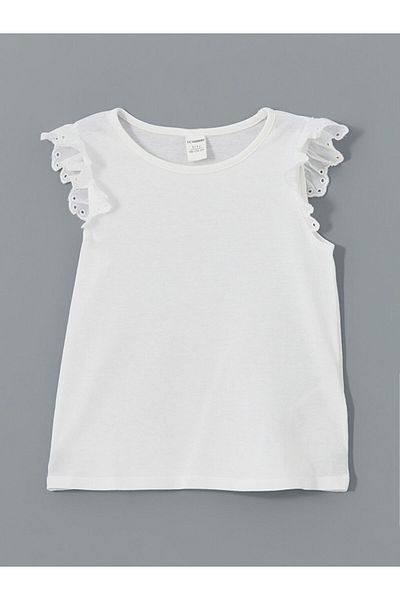 LC Waikiki LCW Kids Crew Neck Κεντημένη χτενισμένη βαμβακερή μπλούζα για κορίτσια