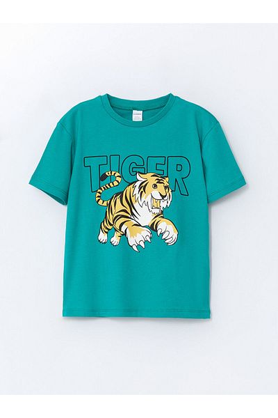 LC Waikiki New Season Crew Neck εμπριμέ χτενισμένο βαμβακερό αγόρι Tisort - S5CE26Z1