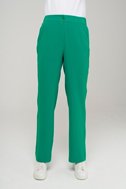 Olcay Elastic Back Waist Straight Leg Trousers Green 7561