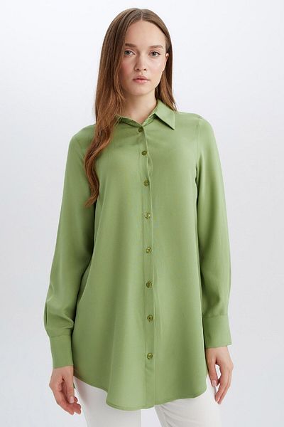 DeFacto Normale Passform, einfache, einfarbige Langarm-Shirt-Tunika Z3538AZ25SP