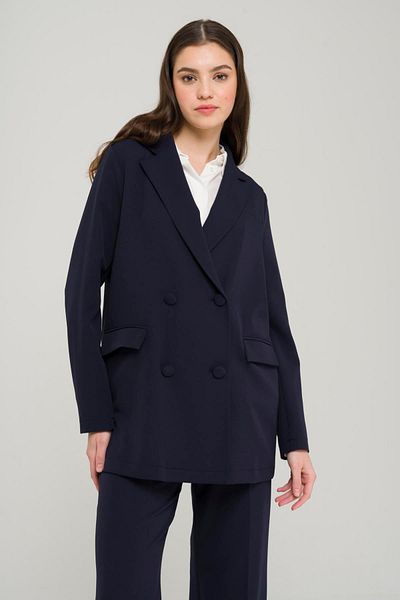 Olcay Relaxed Cut Double Breasted Unlined Jacket Navy Blue 8218