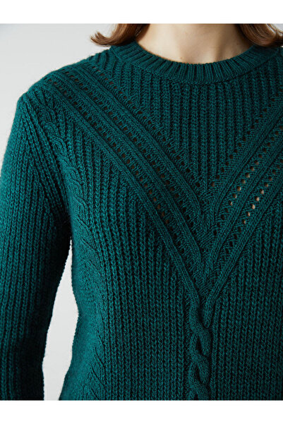 LC Waikiki Green Crew Neck Openwork Women's Knitwear Sweater