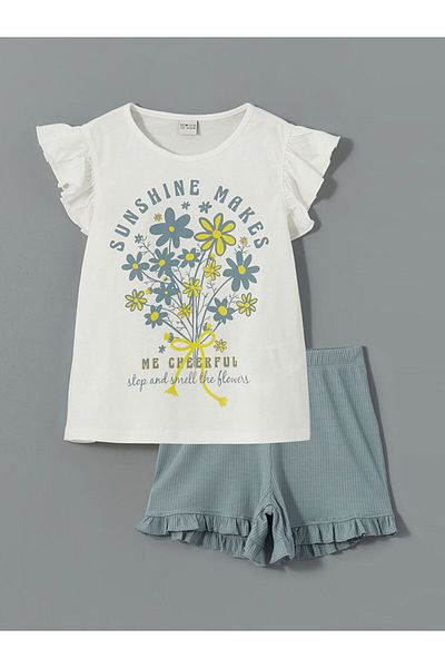LC Waikiki Lcw Crew Neck Printed Girls' T-Shirt and Shorts