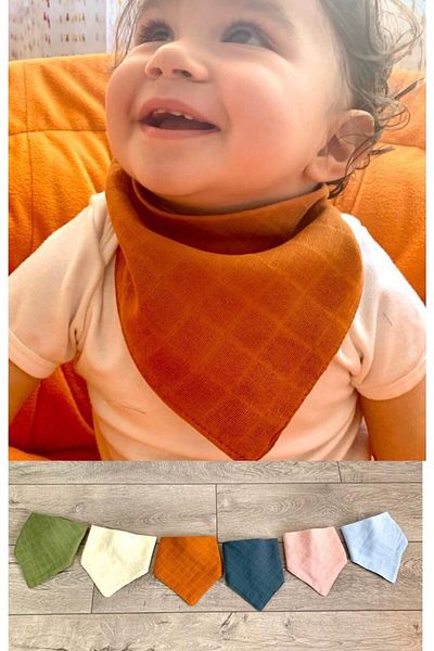 minikiti 6 Pieces 100% Cotton Muslin - Adjustable Double Blossom Food and Baby Bib