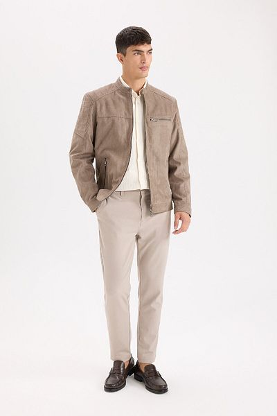 DeFacto Παλτό με όρθιο γιακά με φερμουάρ Suede Look Slim Fit - D5977AX25SP