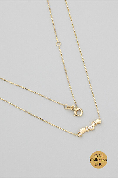 So CHIC... Dörtgen Figürlü 14 Ayar Sarı Altın Kolye