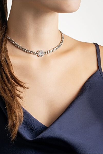 So CHIC... Baget Taşlı 18 Ayar Beyaz Altın Kaplama 36 Cm Gümüş Choker Zincir ...
