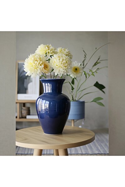 Lui Tasarım İskandinav Tarzı Sade Bohem Karaf 27 cm Koyu Mavi Cam Vazo